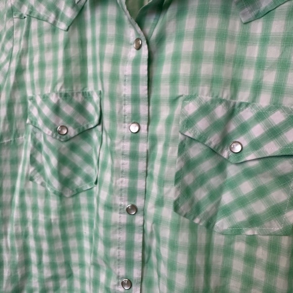 WRANGLER Womens Green/ White Plaid Western Snap Short Sleeve Size XL - Picture 3 of 4